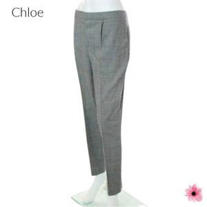 Chloe Taupe Gray Brown Pleated Front 2 Pocket Straight Leg Trouser Pants
